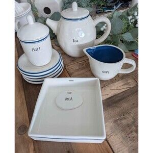 Rae Dunn BLUE LINE Ceramic 8 Piece Tea Set 2018